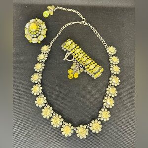 Vintage D. Pollak Yellow Necklace, Bracelet, & Brooch - Made in Canada